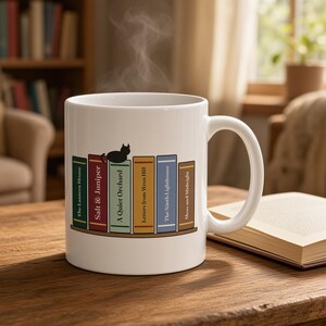 Personalized Bookshelf Mug with Custom Book Titles and Name, Book Lover Coffee Mug, Bookish Gift for Reader, 11 oz Mug
