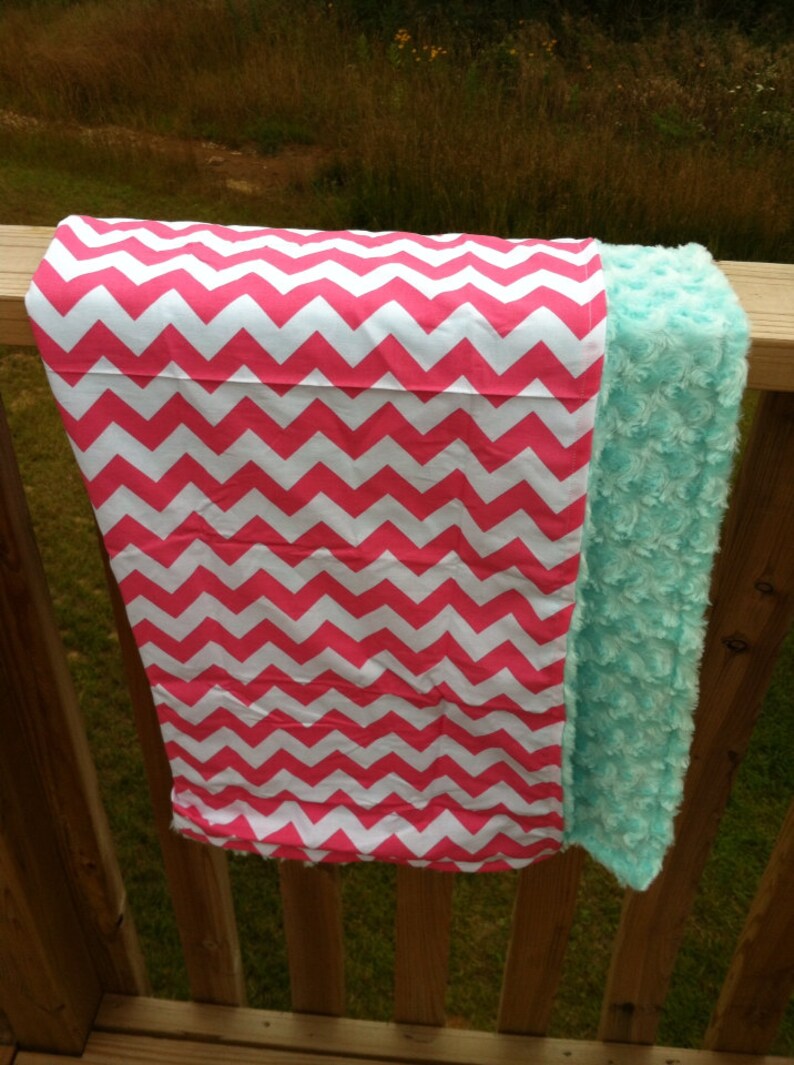 Pink chevron n teal minky rosette 40x36