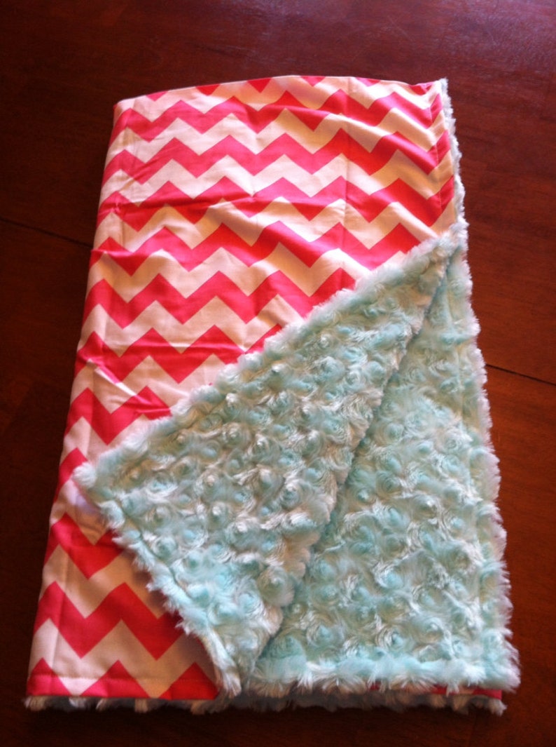 Pink chevron n teal minky rosette 40x36