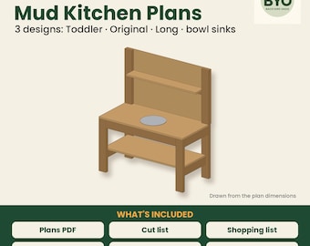 Planos de cocina de barro: 3 diseños originales para niños pequeños, planos de construcción de cocinas de juego exteriores para niños (PDF con lista de materiales y calculadora de costos).