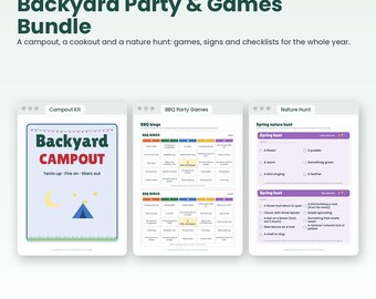 Backyard Party Games Bundle, Campout Kit, BBQ Bingo and Trivia, Nature Scavenger Hunt for Kids, Family Party Printables, Letter & A4