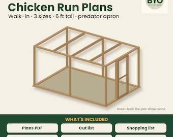 Planos para gallinero, planos de construcción de gallinero transitable en PDF, recinto para pollos de 12x8 pies a prueba de depredadores con lista de materiales y calculadora de costos.