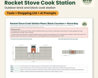 Rocket Stove Cook Station Plans: DIY Outdoor Block Cook Station, Brick Rocket Stove or Commercial Stove Bay, Materials List, PDF