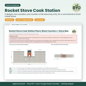 Progetti per postazione di cottura Rocket Stove, 3 modelli: 2 piani di lavoro, 1 piano di lavoro o solo vano per fornello, postazione di cottura esterna fai-da-te in blocchi, fornello in mattoni PDF