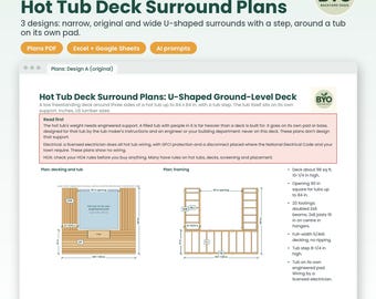 Planos para terrazas con jacuzzi: 3 diseños de terrazas con jacuzzi a nivel del suelo para bricolaje, terraza en forma de U con escalones, planos de estructura, lista de materiales, PDF + Excel