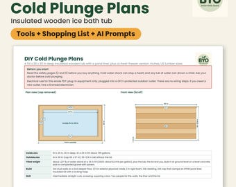 Cold Plunge Plans: DIY Wooden Ice Bath Tub with Liner, Chest Freezer Version, Cut List and Cost Calculator, PDF, AI Prompts