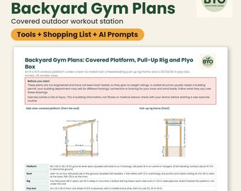 Backyard Gym Plans: DIY Covered Workout Platform, Pull-Up Rig Frame and Plyo Box, Cut List and Cost Calculator, PDF + Excel