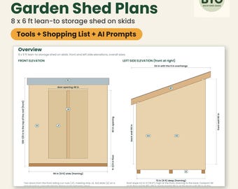 Garden Shed Plans: 8x6 Lean-To Storage Shed, Cut List & Cost Calculator, DIY Shed PDF, Excel, Google Sheets, AI Prompts
