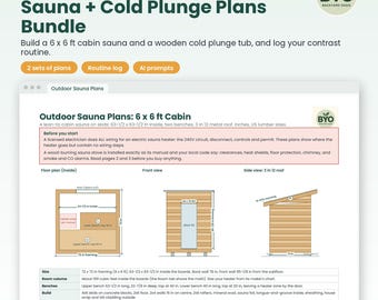 Sauna and Cold Plunge Plans Bundle: DIY Outdoor Sauna, Cold Plunge Tub, Contrast Therapy Routine Log, Cut Lists, PDF + Excel