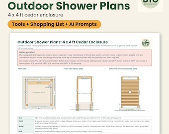 Outdoor Shower Plans: DIY 4 x 4 ft Cedar Shower Enclosure, Cut List, Duckboard Floor and Cost Calculator, PDF + Excel