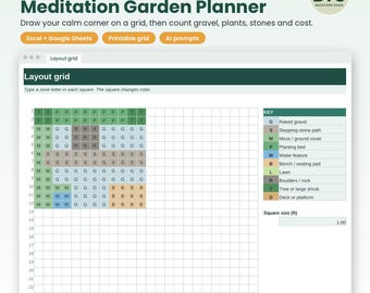 Meditation Garden Planner: Zen Garden Layout Grid, Gravel and Plant Calculator, Backyard Design Spreadsheet, Excel Google Sheets