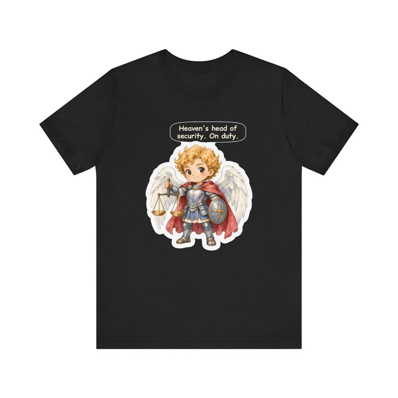 Saint Michael the Archangel Shirt, Security Guard Gift, Heaven's Head of Security On Duty, Tee for Protective Dads and Night Shift Workers image 2