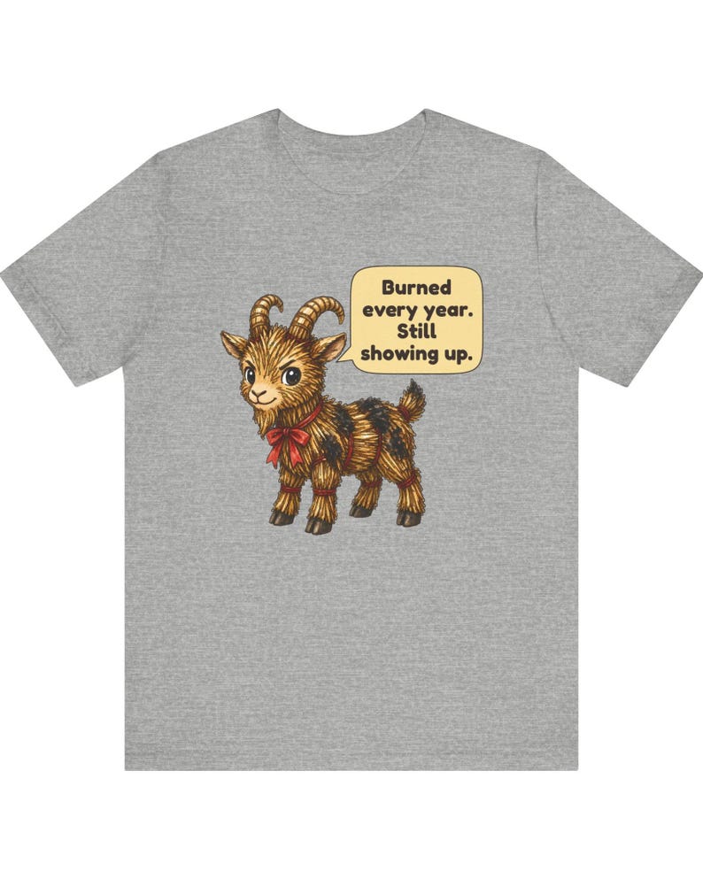 Yule Goat Shirt, Funny Scandinavian Christmas Tee, Swedish Heritage Gift, Folklore Lover Gift, Straw Goat Holiday Shirt, Chibi Watercolor bild 9