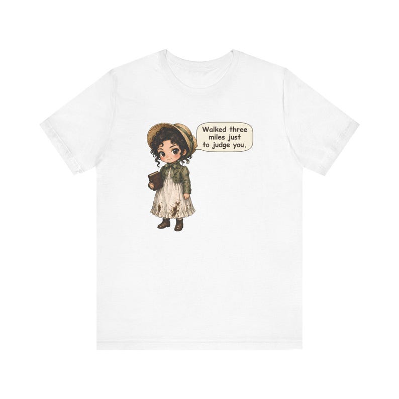 Camiseta de Elizabeth Bennet, regalo para club de lectura, "Caminé tres millas solo para juzgarte", camiseta divertida para lectores de novelas románticas, excursionistas y profesores de inglés. imagen 1