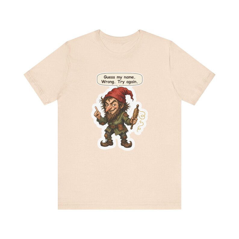 T-shirt Rumpelstiltskin, cadeau pour tricoteuses, devinez mon nom, réessayez, t-shirt humoristique pour fileuses, artistes textiles, amateurs d'énigmes et fans de Grimm image 3