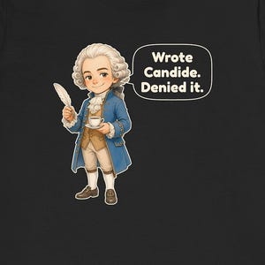 Voltaire Shirt, Funny Philosophy Teacher Gift, French Enlightenment Tee, Book Lover Gift, French Teacher Gift, Chibi Watercolor