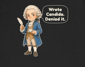 Camiseta de Voltaire, regalo divertido para profesores de filosofía, camiseta de la Ilustración francesa, regalo para amantes de los libros, regalo para profesores de francés, acuarela chibi
