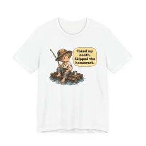 Barefoot River Raft Boy Shirt, Funny Homework Joke Tee, 1884 Classic Novel Gift for Book Lovers, English Teachers and Students