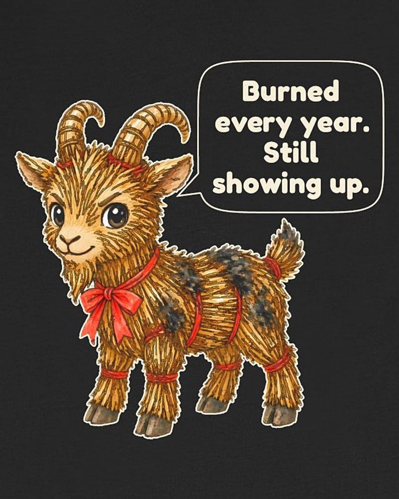 Yule Goat Shirt, Funny Scandinavian Christmas Tee, Swedish Heritage Gift, Folklore Lover Gift, Straw Goat Holiday Shirt, Chibi Watercolor bild 4