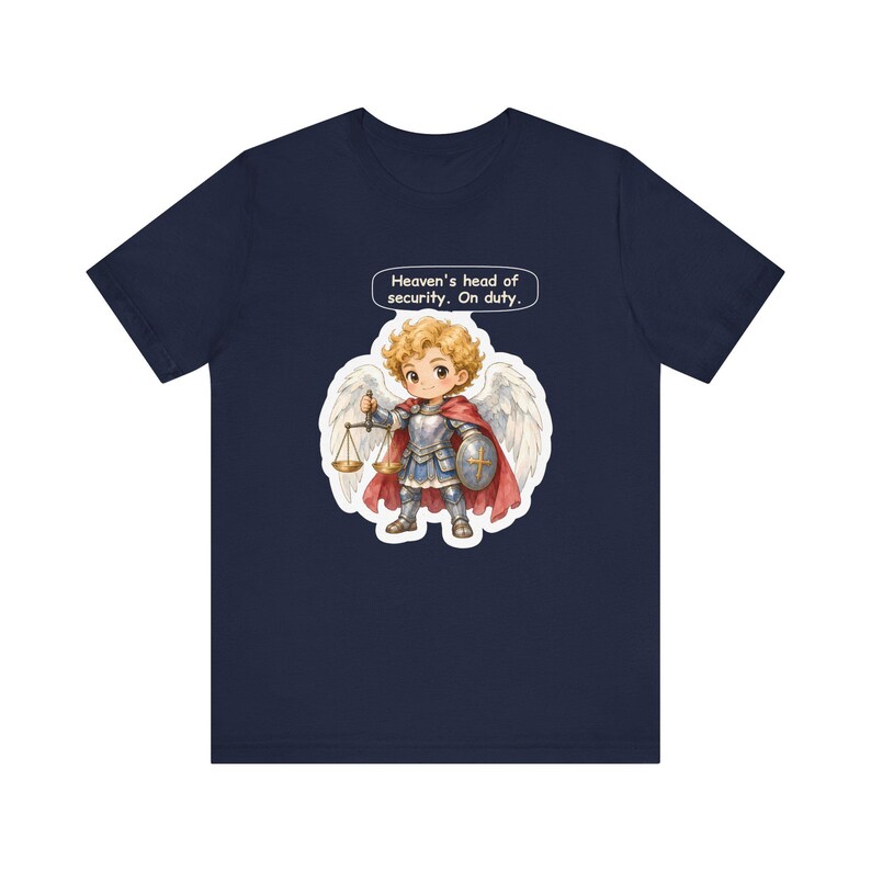 Saint Michael the Archangel Shirt, Security Guard Gift, Heaven's Head of Security On Duty, Tee for Protective Dads and Night Shift Workers image 7