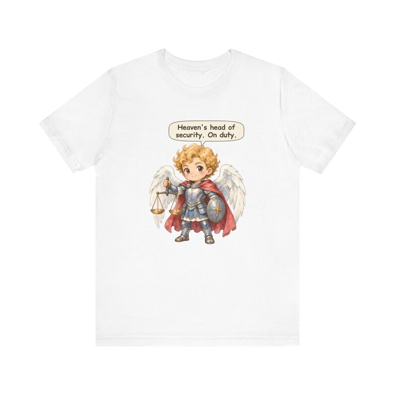 Saint Michael the Archangel Shirt, Security Guard Gift, Heaven's Head of Security On Duty, Tee for Protective Dads and Night Shift Workers image 1