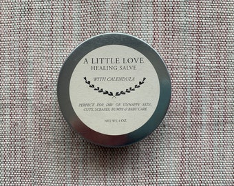 A Little Love, Organic Calendula Salve for dry, chapped or injured skin, soothing baby skin, 4oz tin