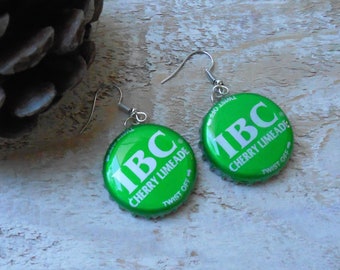 Cherry Limeade Bottle Cap Earrings, Soda Cap Jewelry, IBC Bottle Cap Jewelry, Soda Cap Gifts, Bottle Caps, Green Soda Cap Earrings, Handmade