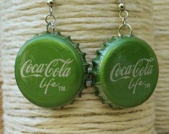 Coca-Cola Life Green Bottle Cap Earrings, Coca-Cola Jewelry, Coke Bottle Cap Jewelry, Soda Cap Jewelry, Coke Earrings, Gifts for Soda Lovers