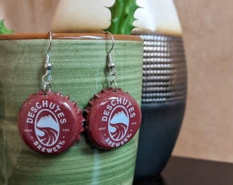 Brewery Beer Cap Earring, Maroon Cap Earrings, Red Beer Cap Earrings, Gift for Beer Lovers, Bartenders Gifts, Fun Gifts Earring