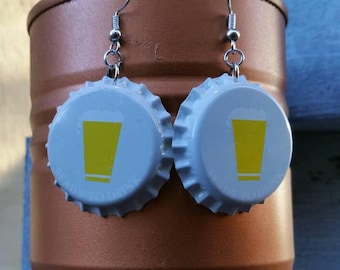 Pint Glass Beer Cap Earrings, Pint Glass Earrings, Gifts for Brewers, Alcohol Theme Earrings, Bartender Gift, Beer Glass, Fun Beer Earrings