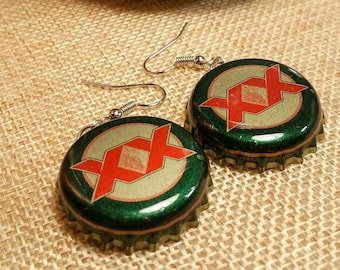 Recycled Beer Cap Earrings, Dos XX Beer Earrings, Bottle Cap Earrings, Beer Cap Earring, Alcohol Jewelry, Gift for Bartenders, Beer Lovers