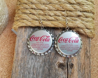 Coca-Cola Bottle Cap Earrings, Soda Bottle Cap Earrings, Coke Earrings, Recycled Cola Earrings, Silver Cap Earrings, Coca-Cola Jewelry, Coke