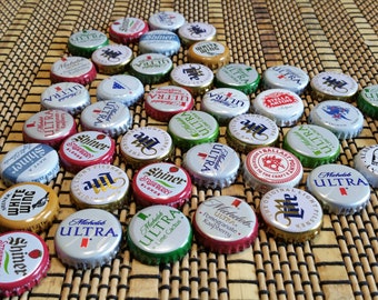 WHITE Assorted Beer Caps, 50 Beer Caps, Good Quality and No Dent, Recycled Beer Caps, Beer Craft Supply, Bottle Caps Art, Beer Cap  Supplies