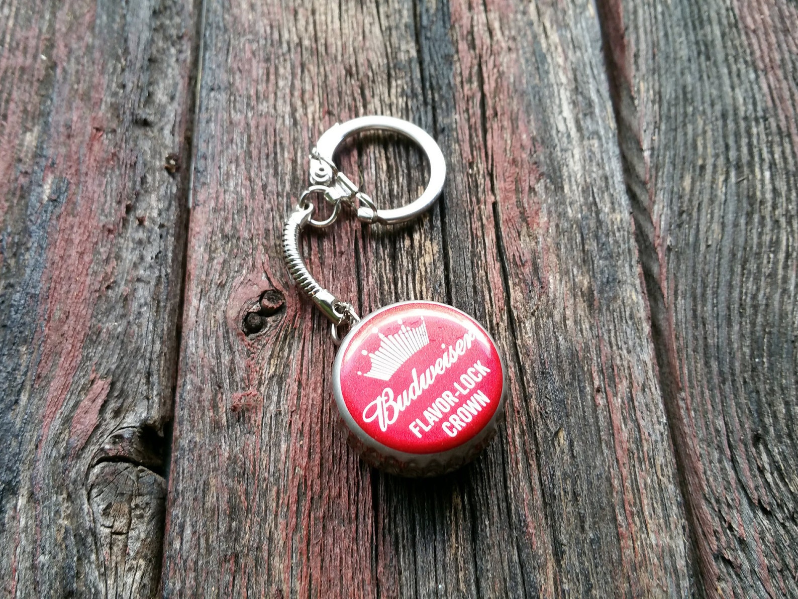 Red Beer Keychain Bottle Cap Key chain Beer key fob Beer Etsy