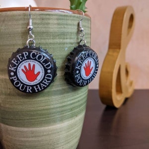 Left Hand Beer Cap Earrings, Craft Beer Earrings, Beer Cap Earrings,Gifts for beer lover, Gift for bartenders, Recycled Fashion Earrings