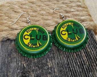 Kelli Green Bottle Cap Earrings, Bottle Cap Earring, Vintage Soda Earrings, Gifts for her, Gift for Mom, Soda Lovers, Pop Cap Earrings, Cool