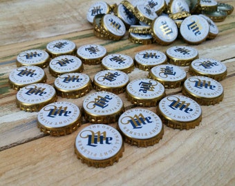 Miller Lite Beer Caps, 50 Beer Bottle Caps, White, Good Quality and No Dents, Recycled Beer Cap, Beer Crafting Supplies, Used Bottle Caps