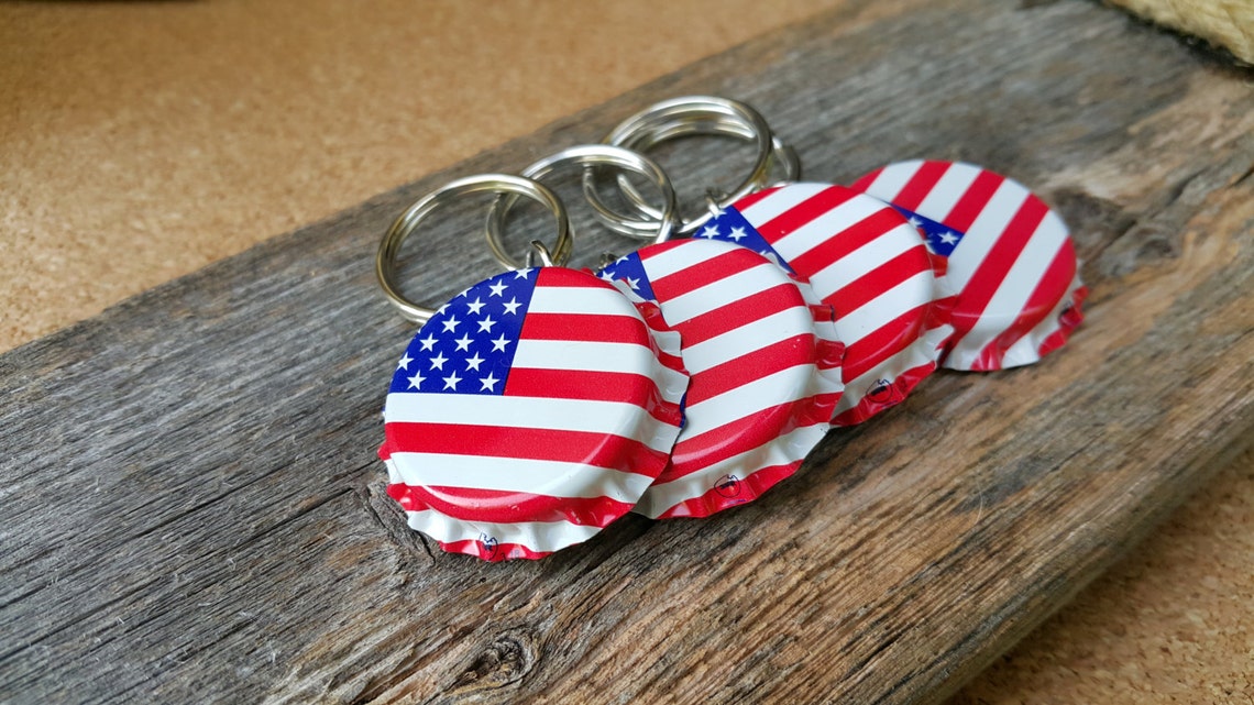 Bottle Cap Key Chain American Flag Key Fob Soda Cap Key Etsy