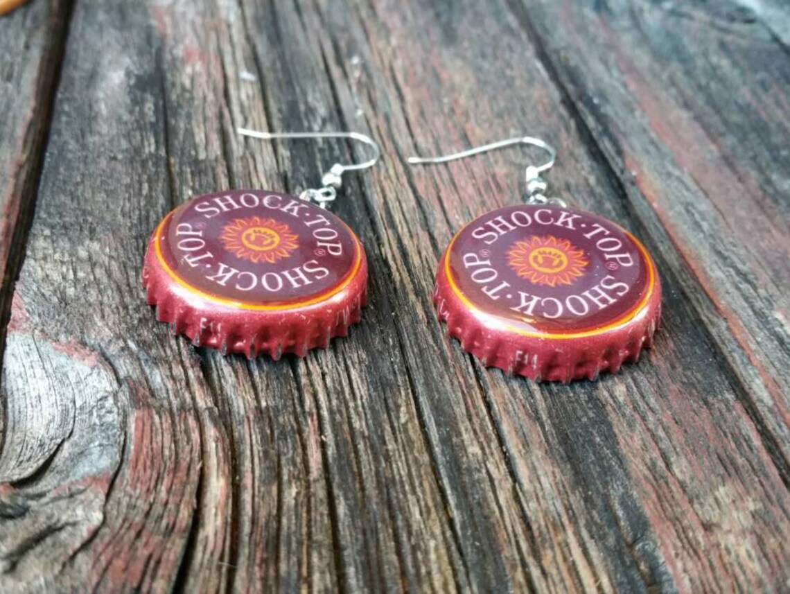 Shock Top Beer Cap Earring Maroon Cap Bottle Cap Earrings Etsy