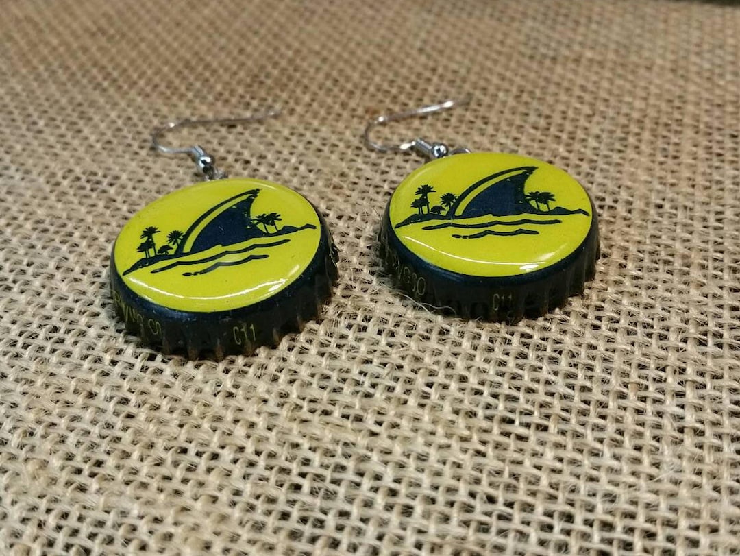 Landshark Beer Cap Earring, Recycled Earrings, Beer Earring, Bottle Cap