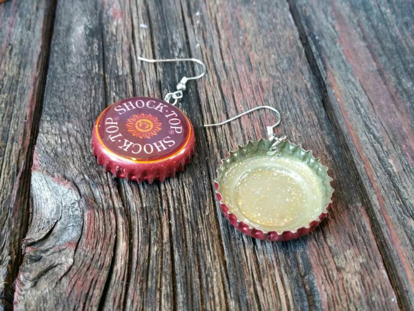 Shock Top Beer Cap Earring Maroon Cap Bottle Cap Earrings Etsy