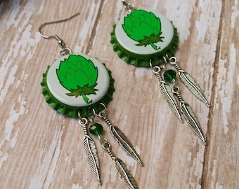 Hops Beer Cap Earrings | Upcycled Earrings | Earrings for Brewers | Gifts for Bartenders |  Bottle Cap Earrings | Beer lovers Jewelry | Gift