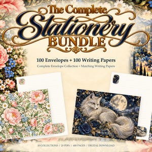 Printable Stationery Bundle: 100 Envelopes & 100 Matching Writing Papers, A4 + US Letter