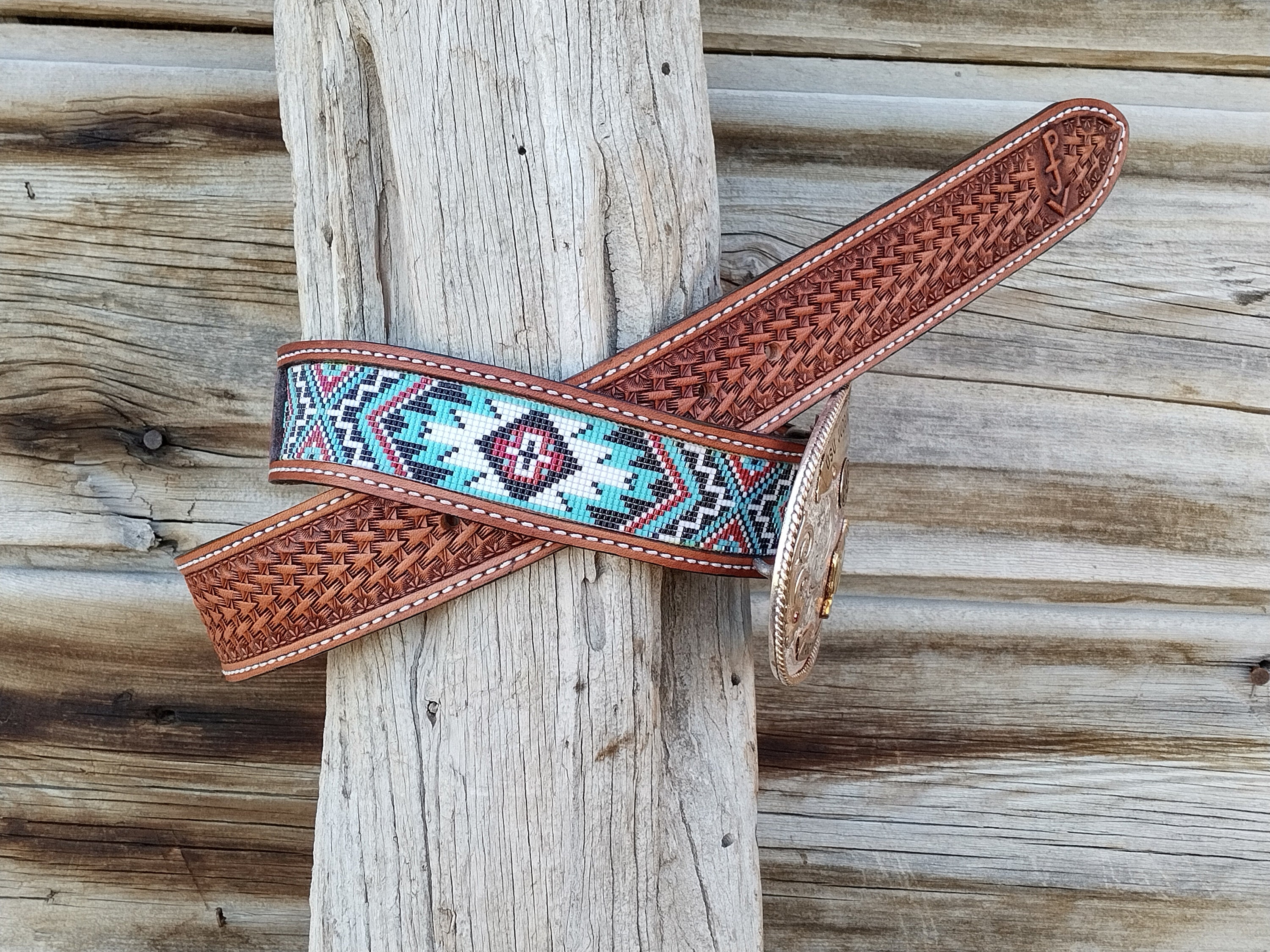 Western Leather Beaded Belt Etsy