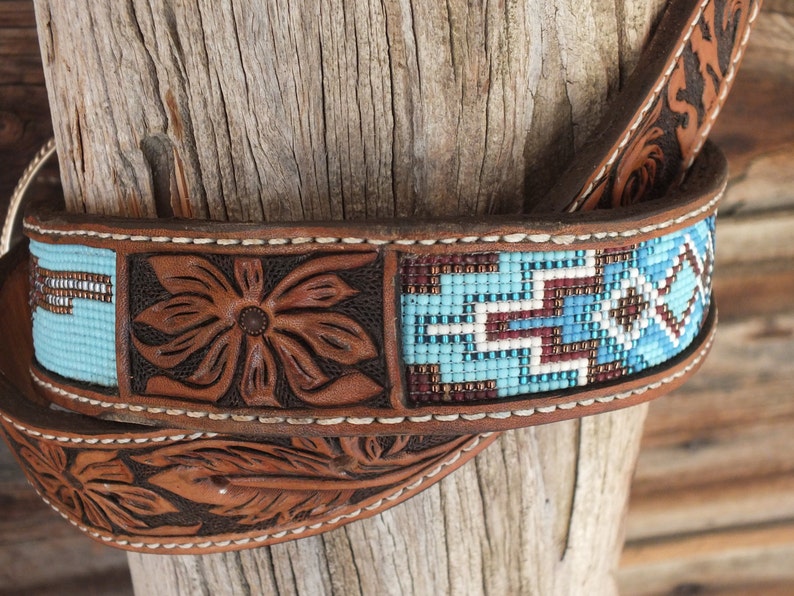 Leather Beaded Belt Etsy