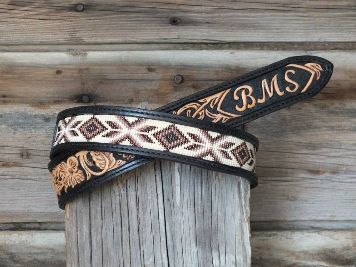 Western Leather Beaded Belt Etsy