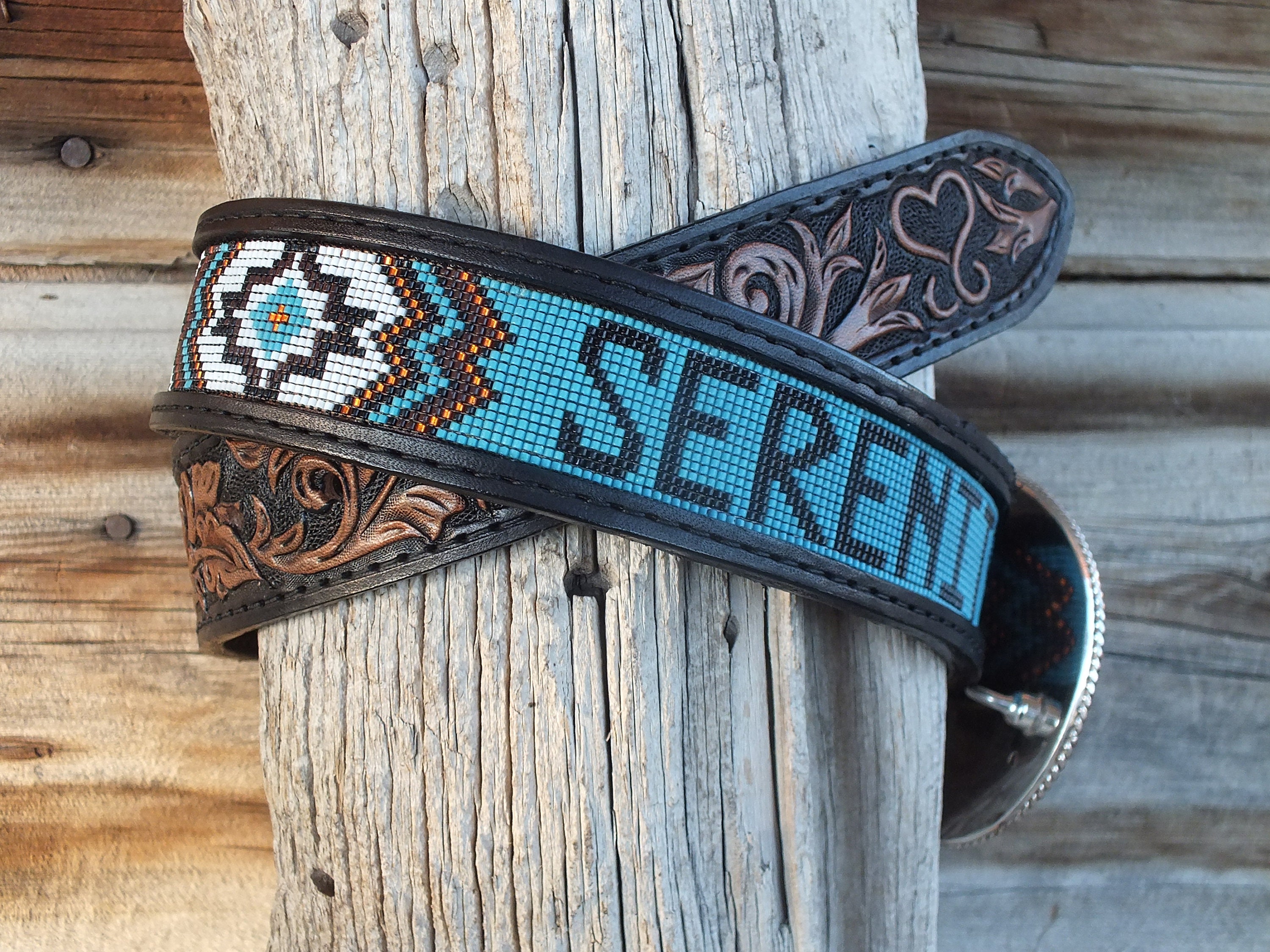 Pistil Beaded Belt with Black and Teal Accents Aspiga Sustainable Kenyan Beaded Belt Leather and Glass  main image 4