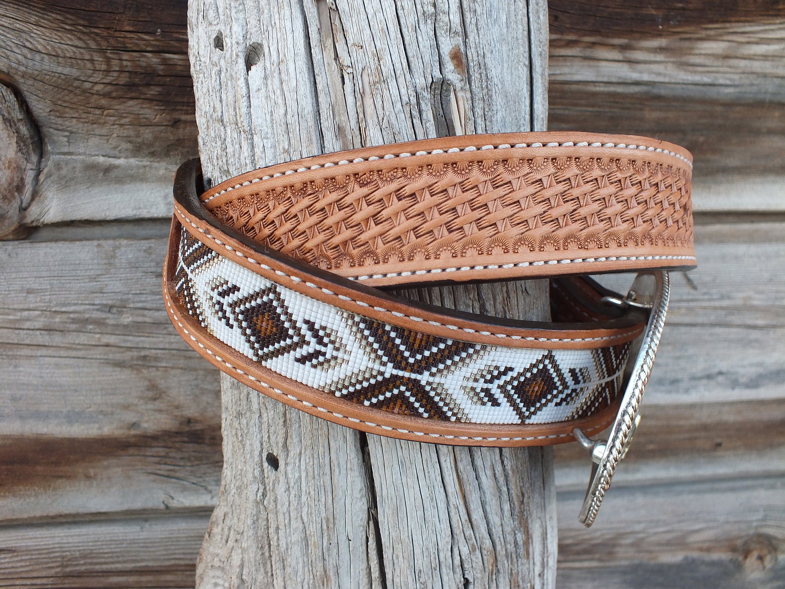 Western Leather Beaded Belt Etsy