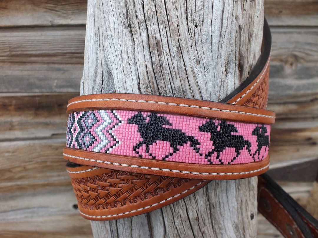 Western Leather Beaded Belt Etsy