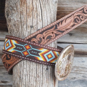 Western Leather Beaded Belt